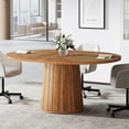 thumbnail image 3 of Tribesigns Oval Conference Table, 55.11 Inches Wood Meeting Table for 6 People, Rustic Meeting Seminar Boardroom Table with Wood Base for Office Conference Room (Brown), 3 of 5