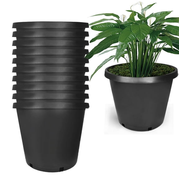 hostic 10-Pcs Black 15 Gallon Circular Seedling Pots Plastic Plant Pots Seedling Cups Nursery Pots Plant Containers
