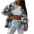thumbnail image 2 of IROINNID Women's Comfy Mid-Length Jacket Turndown Lapel Plaid Shacket Long Sleeve Button Down Outwear ppp, Blue, 2 of 9