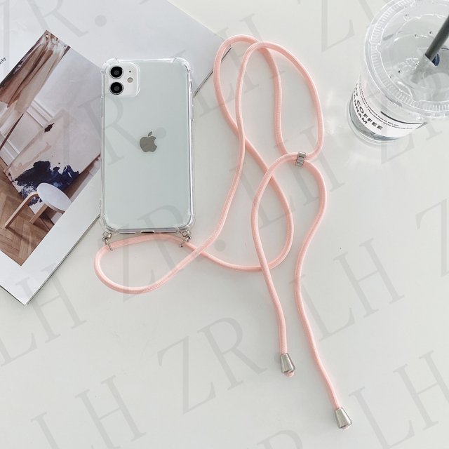 Transparent Soft TPU Phone Case For iphone 13 12 Mini 6 7 8 Plus X XS 11 Pro MAX XR SE With Lanyard Neck Strap Rope Cord Case