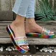 thumbnail image 3 of Fanxing Womens Rainbow Platform Sandals Thick Bottom Open Toe Glitter Rhinestones Casual Sandal Slip On Flatform Fashion Slides, 3 of 9