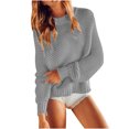 thumbnail image 2 of Women's Crew Neck Waffles Knit Pullover Sweaters, Long Sleeve Cable Knit Casual Classic Blouse Sweater Gray XL, 2 of 7