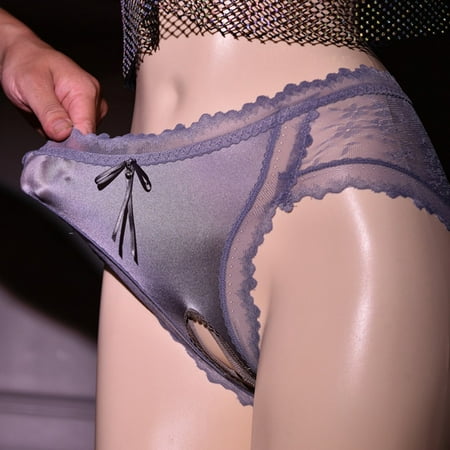 chengsi Women\ s Elastic Briefs Breathable Lace Underwear Crotchless Panties Sexy Lingerie Satin Knickers Female Underpants