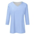 thumbnail image 4 of XIAONU Women's V Neck Three Quarter Sleeve Solid Color Casual T-Shirt Top Regular Fit Basic Tee, 4 of 4