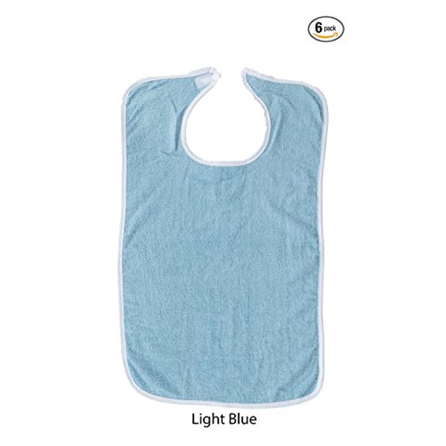 Adult Terry Cloth Bib With Velcro Closure Size 18 X 30 - 6 Pack (Light Blue)