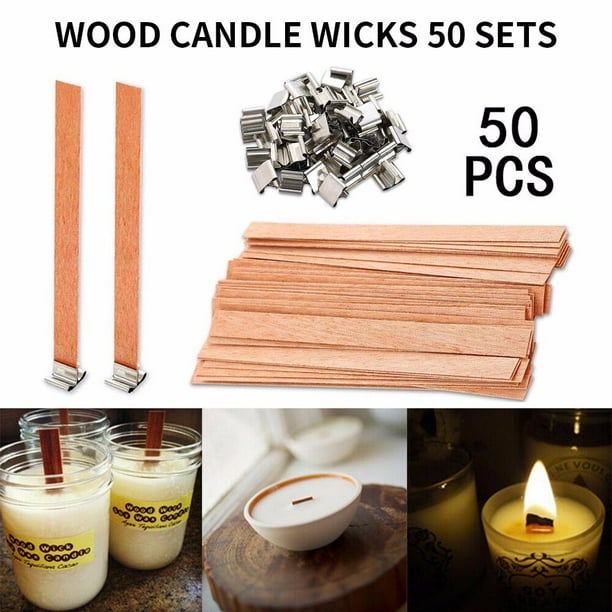 Wood Candle Wicks with Iron Stand Sustainer for Handmade DIY Craft
