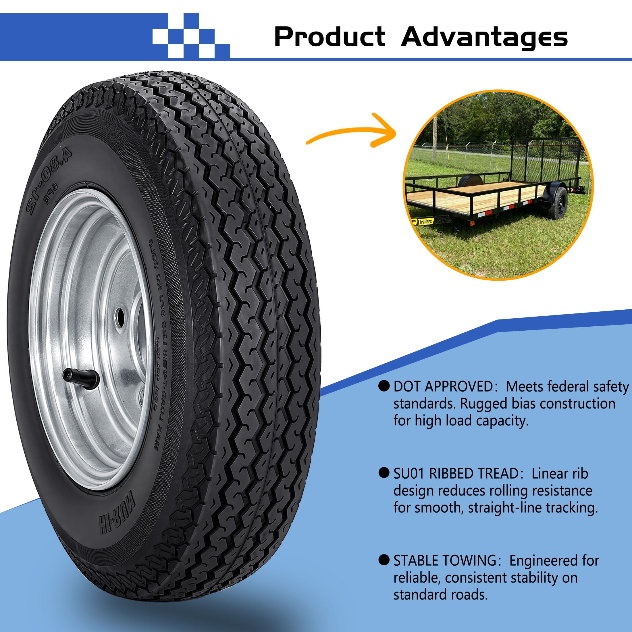 Hi-Run 2 Set SU01 4.80-8 6PR Boat Trailer Tire and 5-Lug Galvanized Wheel Assembly