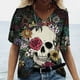 thumbnail image 2 of Camiseta Vintage con estampado 3D de calavera para mujer, blusas con cuello en V, Jersey informal de manga corta, Tops de gran tamaño, ropa Harajuku, camisetas de verano, 2 of 4