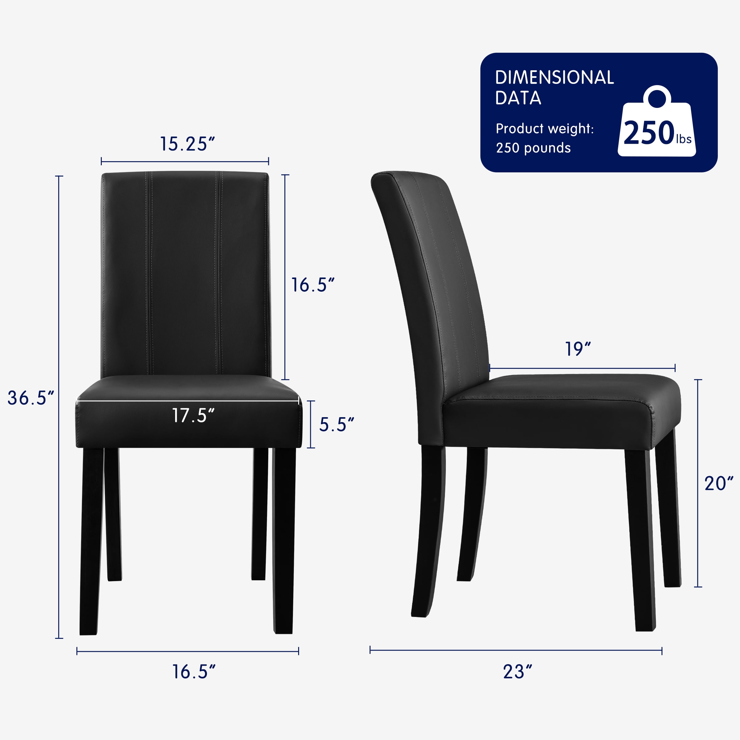 Subrtex Modern Parsons Faux Leather Dining Chairs Set of 6 Upholstered Dining Chairs– Black