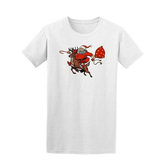 Pop Art Santa Claus Rides Deer Tee Men's -Image by Shutterstock