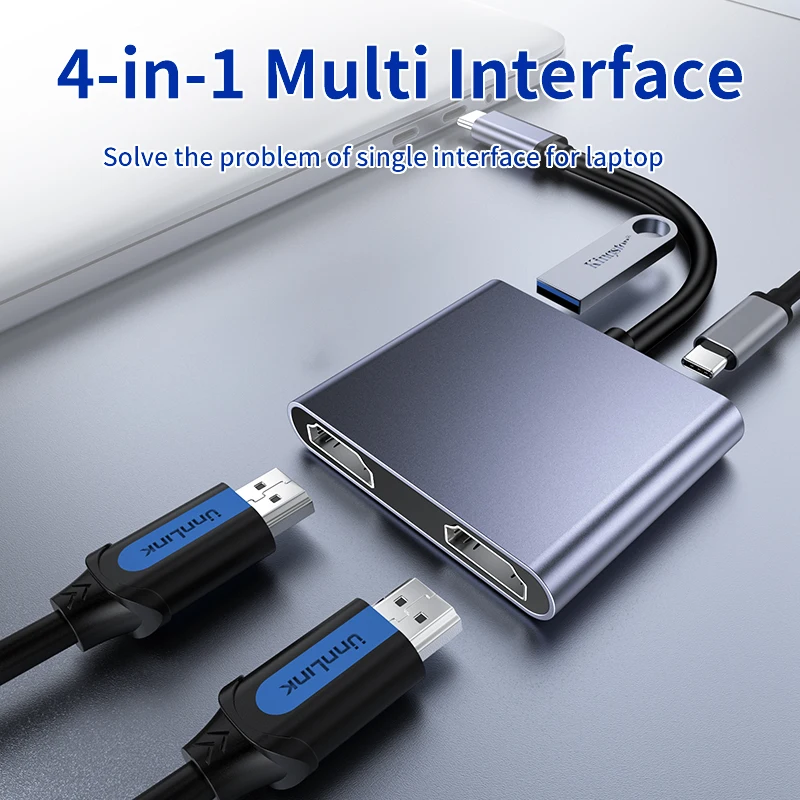 DOONJIEY 4K USB C Hub Type C to Dual HDTV USB 3.0 PD 87W Converter Adapter For Macbook Air Pro M2 M1 Extend 2 Different Screen