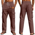 thumbnail image 2 of Dwellite Linen Pants Men Casual Loose Fit Beach Pants Summer Elastic Waist Drawstring Linen Cargo Trouser with Pockets 2026 Coffee L, 2 of 4