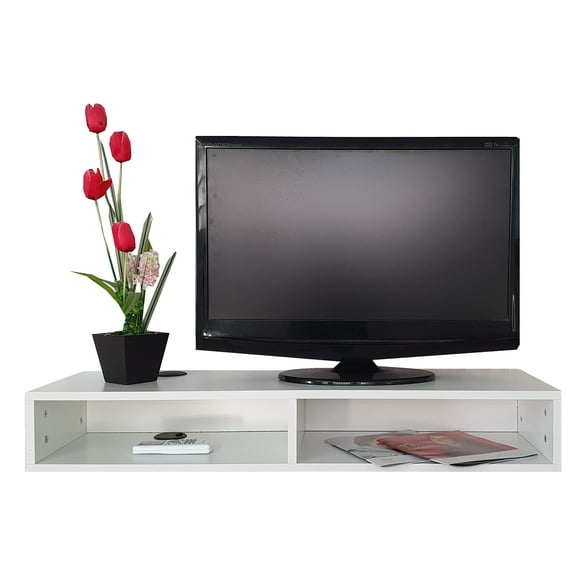 Repisa Flotante Escritorio para TV DECOMOBIL Minimalista Moderna BLANCO ABSOLUTO