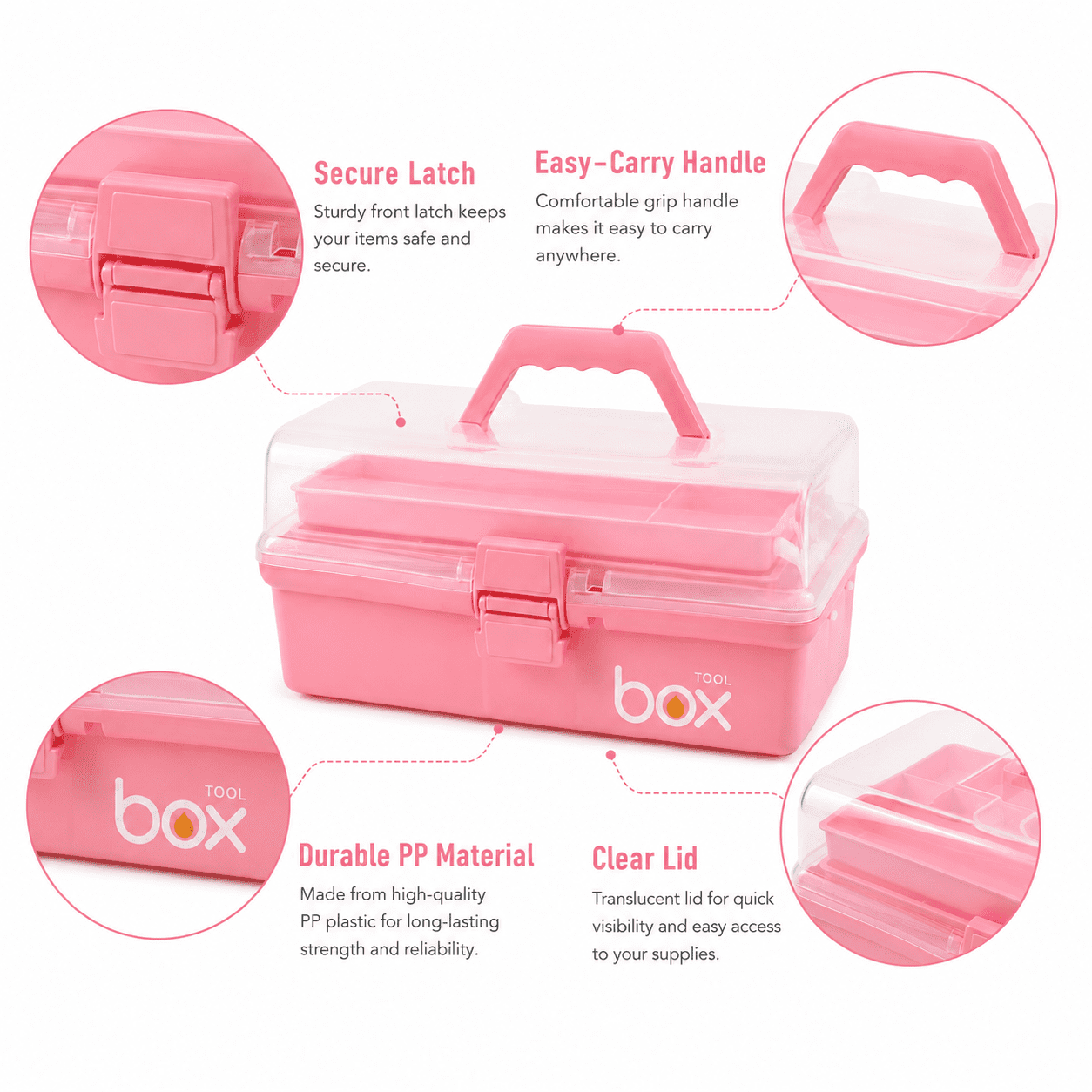 Three-Layer Multipurpose Storage Box, Folding Tool Box Art & Crafts Bead Case Sewing Supplies Organizer Plastic Box with 2 Trays 12in