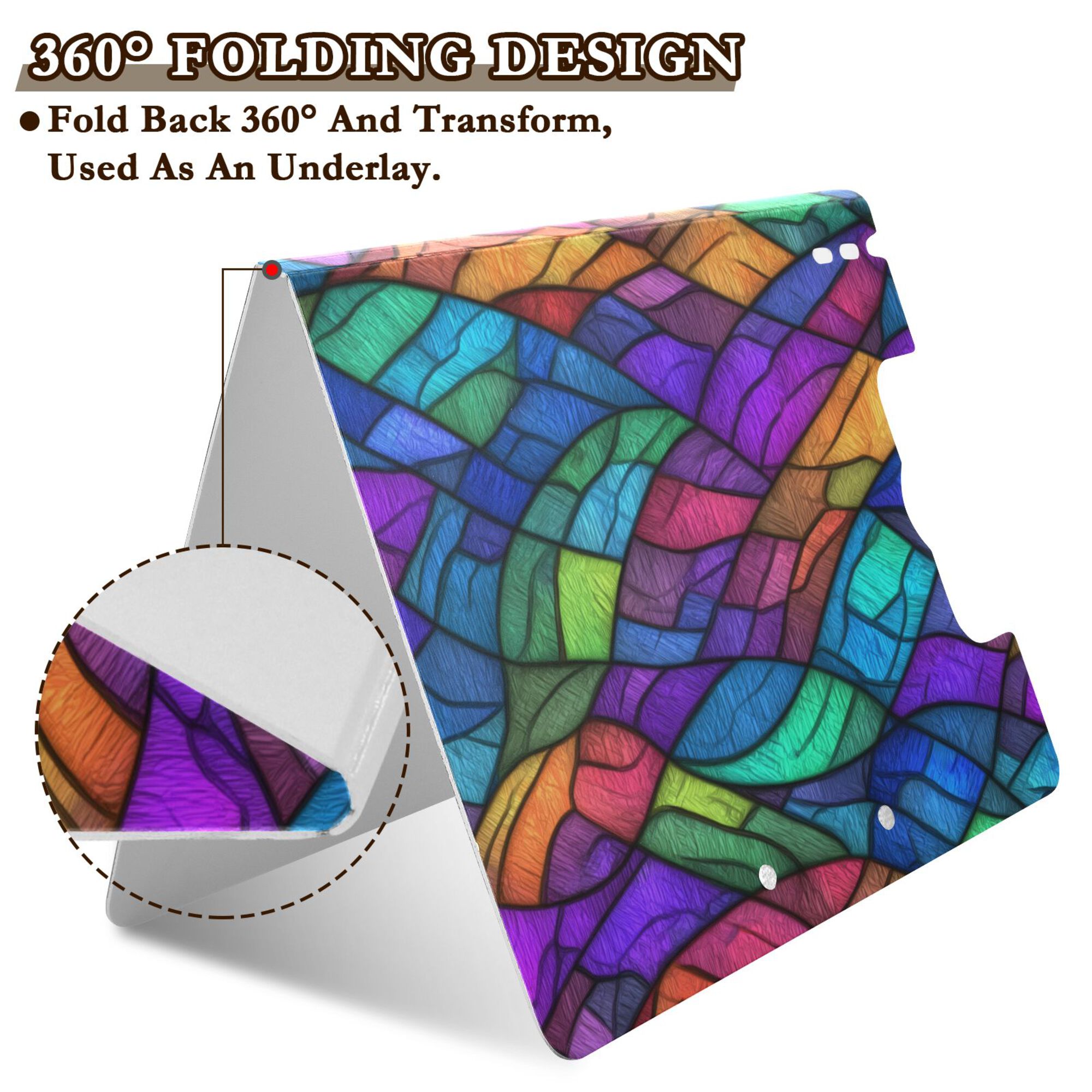 FORMRS A4 Clipboard Folder with Pen Holder Horizontal Foldable School Office Binder, Vibrant Stained Glass Pattern
