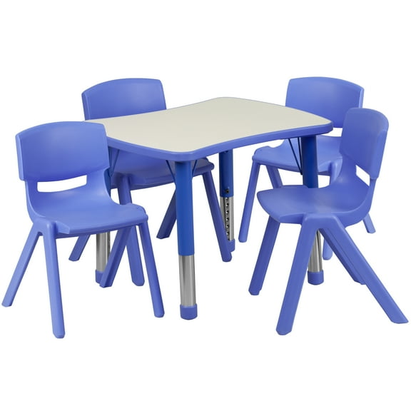 Emma Oliver 21.875"W x 26.625"L Blue Plastic Activity Table Set-4 Chairs