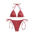thumbnail image 2 of Summer Savings Solid Color 2 Piece Swimwear Bikini Set for Women Featuring Hanging Neck Triangle Top and String Cheeky Thong Bathing Suits Cheap Deals Clearance, 2 of 4
