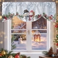 thumbnail image 6 of Christmas Tie Up Valances Curtain, Cute Winter Snowman Snowing Scenery Wood Grain Adjustable Rod Pocket Short Window Treatment Tie Up Curtains Valances for Kitchen Living Room Bathroom 60x18 Inches, 6 of 9