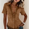 thumbnail image 3 of Hurxie Women's Vintage Western Cowgirl Suede Shirts Long Sleeve Button Down Slim Fit Fringe Shirts Tops Coffee,L, 3 of 4