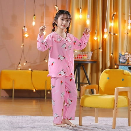 

Y2K Hello Kitty Sanrio Child Long Sleeve Pajamas Cute Girl Thin V-Neck Kits Cartoon Student Summer Pure Cotton Cute Anime Suites
