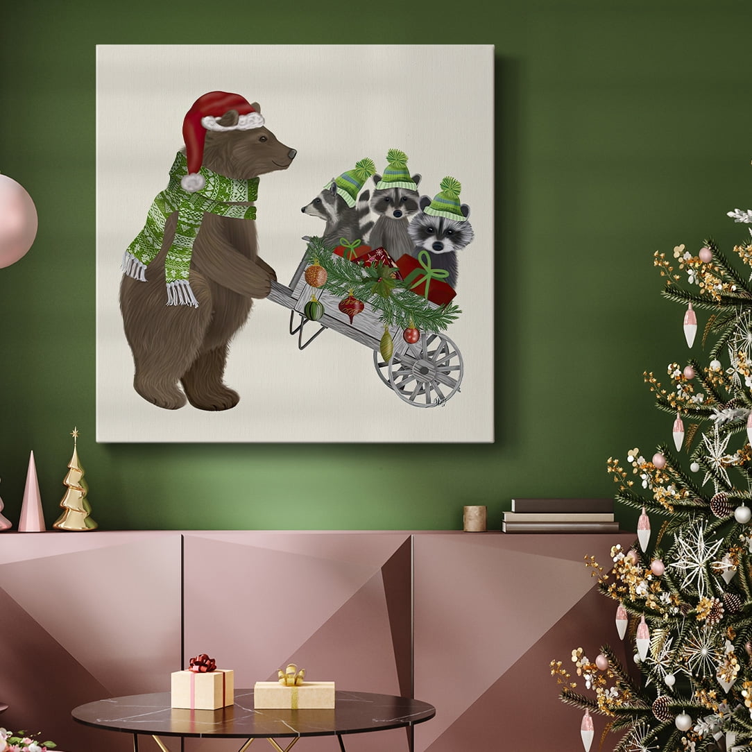 Bear and Christmas Wheelbarrow- Gallery Wrapped Canvas
