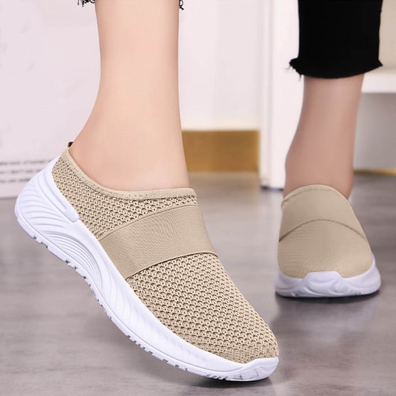 YOUYEDIAN Orthopedic Casual Shoes for Women Arch Support Non Slip Slip on Tennis Shoes Lightweight Mesh Stretch Server Shoes Comfortable 2026 Orthopedic Shoes (Khaki)