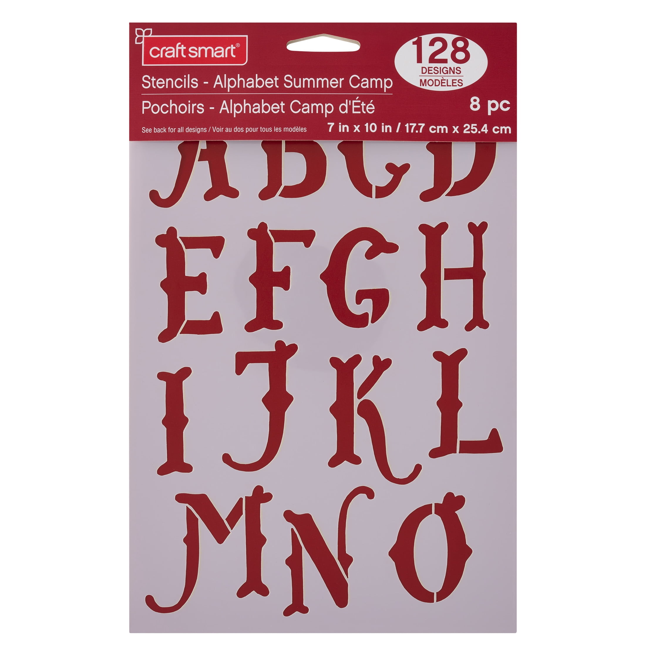 Craft Smart 2" Summer Camp Alphabet Stencils - Reusable Plastic Stencil Sheets with 128 Camp-Style Letter Designs per Pack, Ideal for DIY Crafts & Decor, 6 Pack