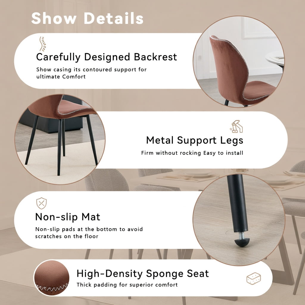 Hommoo 4-Pack PU Leather Dining Chairs with Metal Legs, Ergonomic, Adjustable Feet, Stain-Resistant for Dining Room, Office & Living Space, Reddish-Brown
