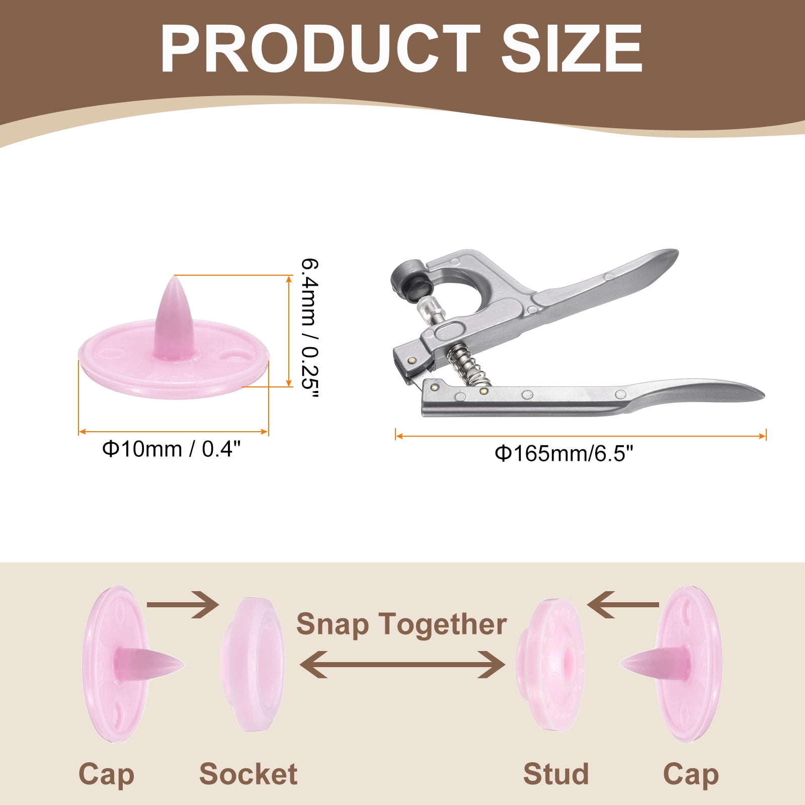 Uxcell Plastic Snaps Fasteners with Snap Pliers, 200 Set T3 Round Resin No-Sew Button Snap Fasteners Kit Pink