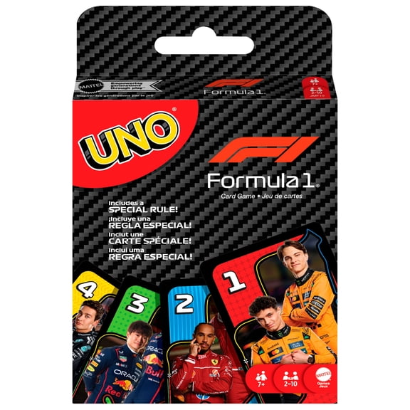 UNO F1 Card Game with Themed Deck & Special Rule for Kids, Adults, Family Nights & Travel