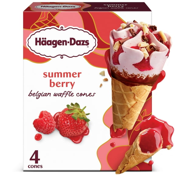 Haagen-Dazs Summer Berry Belgian Waffle Ice Cream Cone, 4 Count