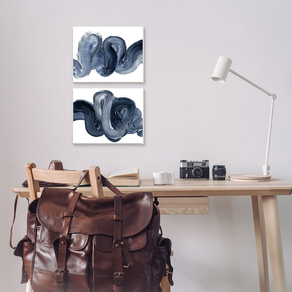 Stupell Industries Curved Abstract Brushstroke Organic Blue Grey Black Framed by Victoria Barnes