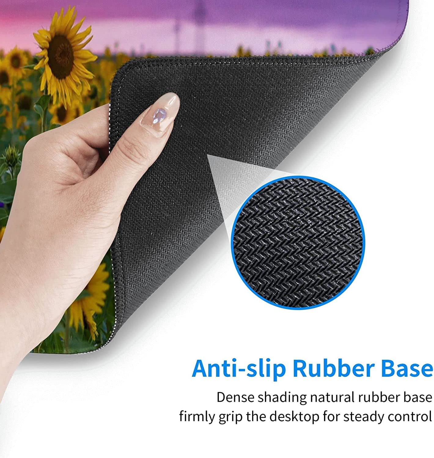 Sunflowers Under The Purple Sky Large Mouse Pads Rectangle Long Extended Big Stitched Edge Gaming Mousepad with Non-Slip Rubber Base for Desktop Laptop Keyboard 31.5 X 11.8 Inch