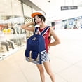 thumbnail image 3 of Fashion Canvas Navy Stripe Backpack Travel Shoulder Bag Rucksack with USB Port, 3 of 9