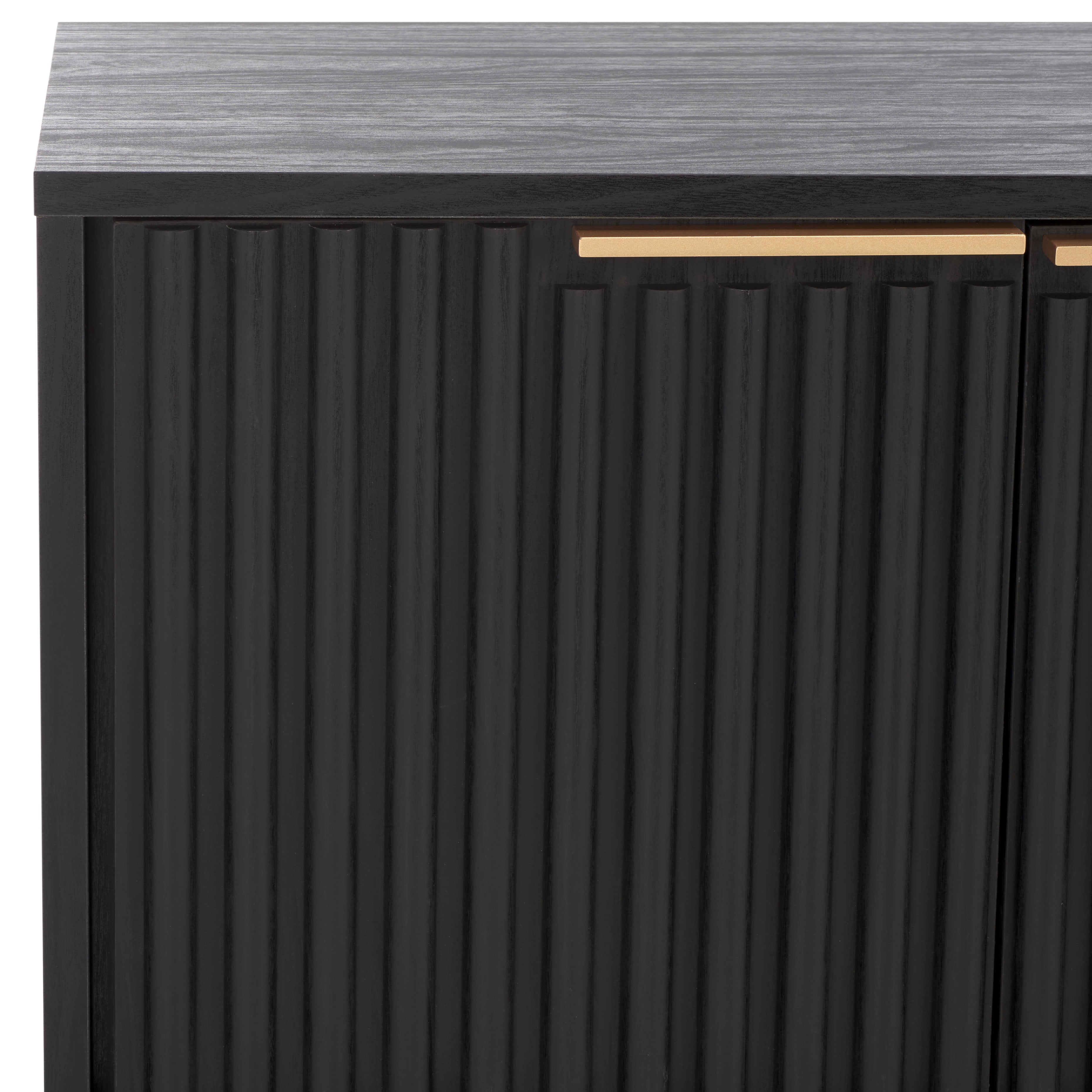 SAFAVIEH Lylia 4 Door Media Stand, Black/Black Legs/Gold Handle (60.8 in. W x 17.7 in. D x 24.6 in. H)