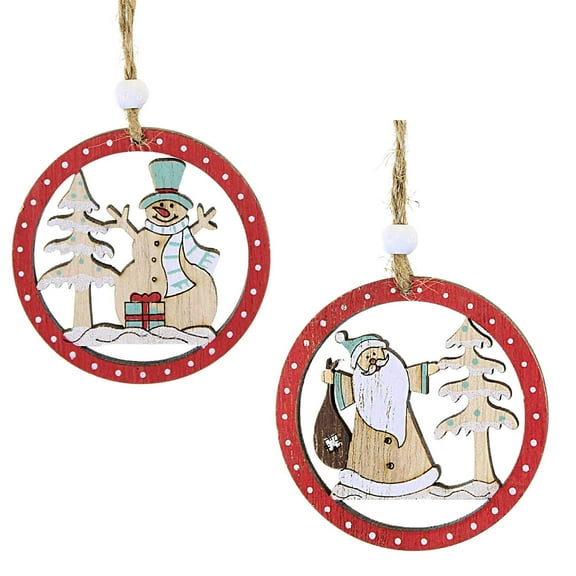 Ganz Winter Scene Wooden Ornament - Two Ornaments 2.25 Inch, Wood - Snowman Santa Mx189325