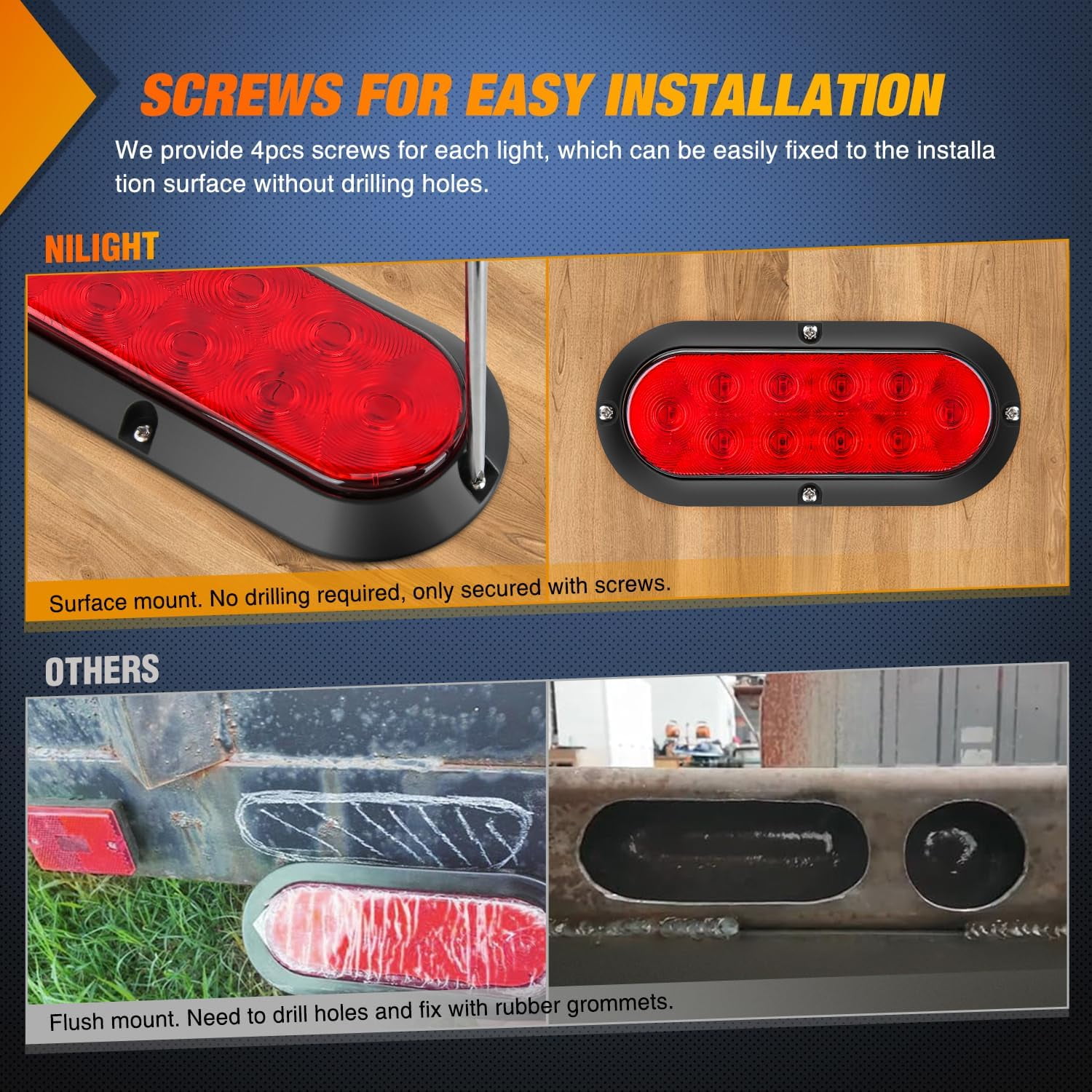 Nilight Led Trailer Light Kit 6inch Oval Stop Turn Tail Light Red Amber Side Marker Light Waterproof Surface Mount for 12V Utility Trailer Boat Camper RV Trucks Van Caravan