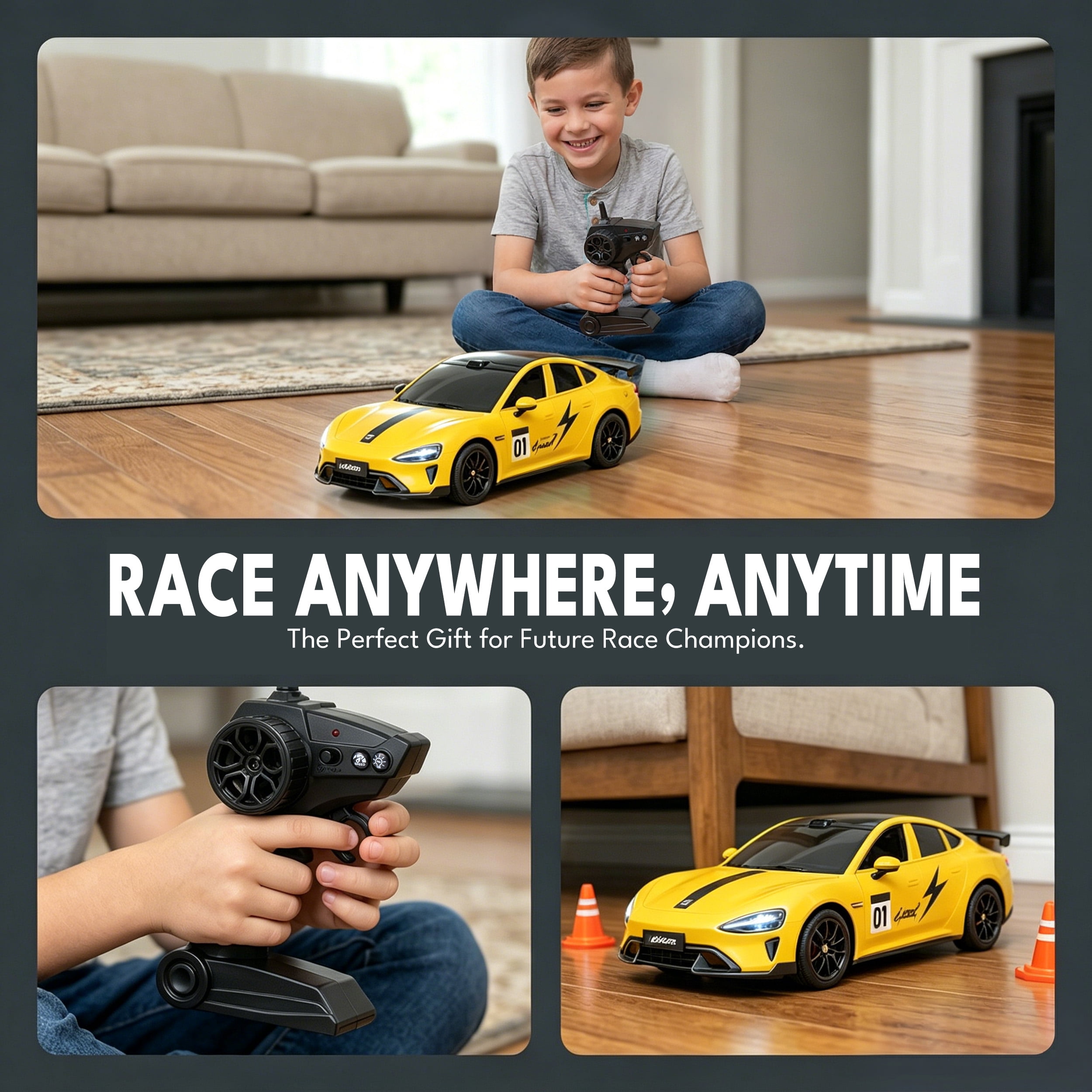 KIVDIT 1:24 Rc Cars,2.4 Ghz Variable Speed Remote Control Car with LED Lights,Outdoor Toys for Kids Age 4-8