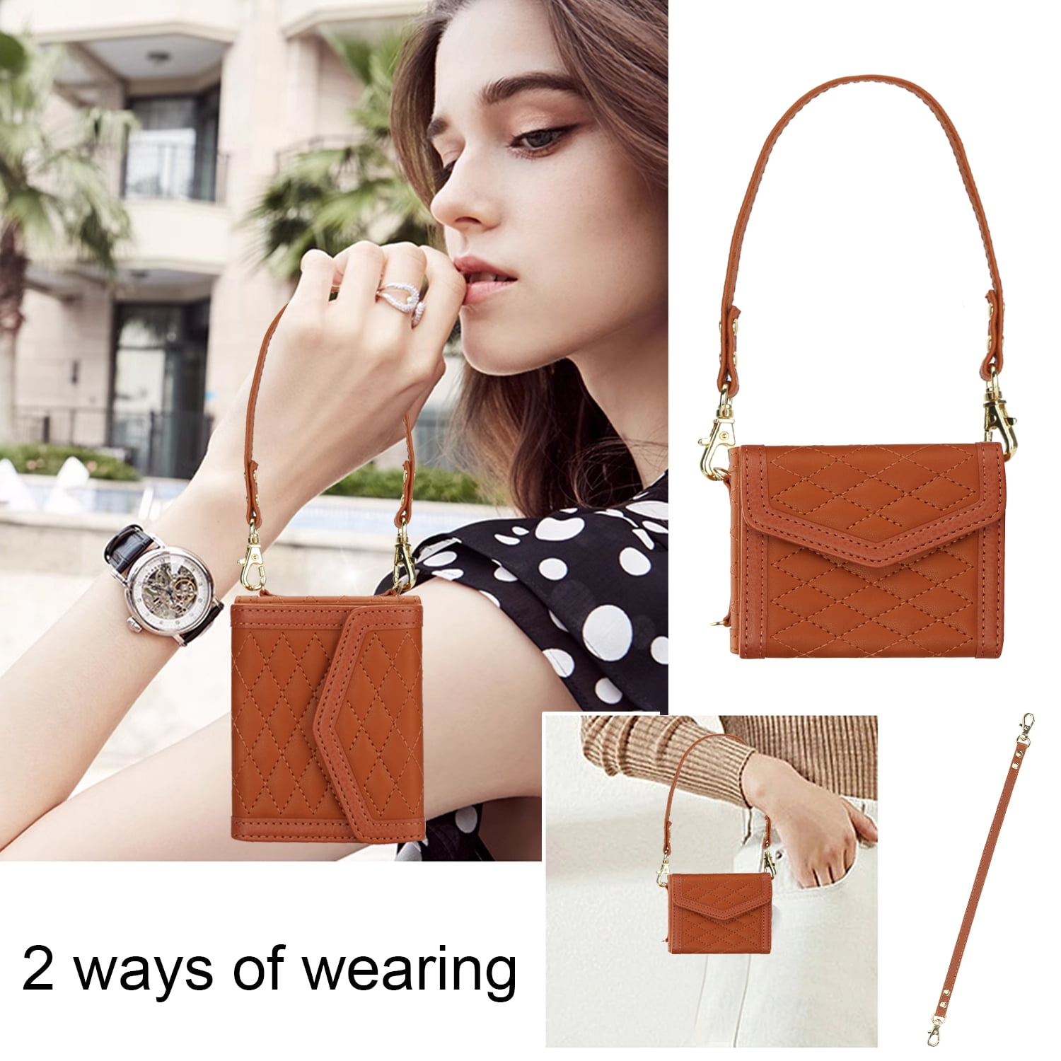 for Samsung Galaxy Z Flip 7 Elegant Case Wallet for Women, 4 Card Holder & Shoulder Strap & Wristlet Flip PU Leather Phone Case with RFID Blocking for Samsung Galaxy Z Flip 7, Brown
