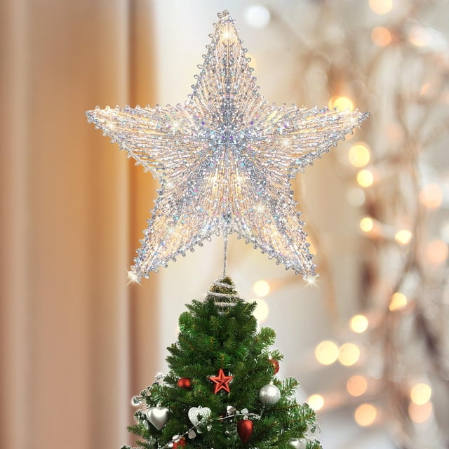 Decoración para árbol de Navidad Luxspire, estrella iluminada por LED, 30 cm