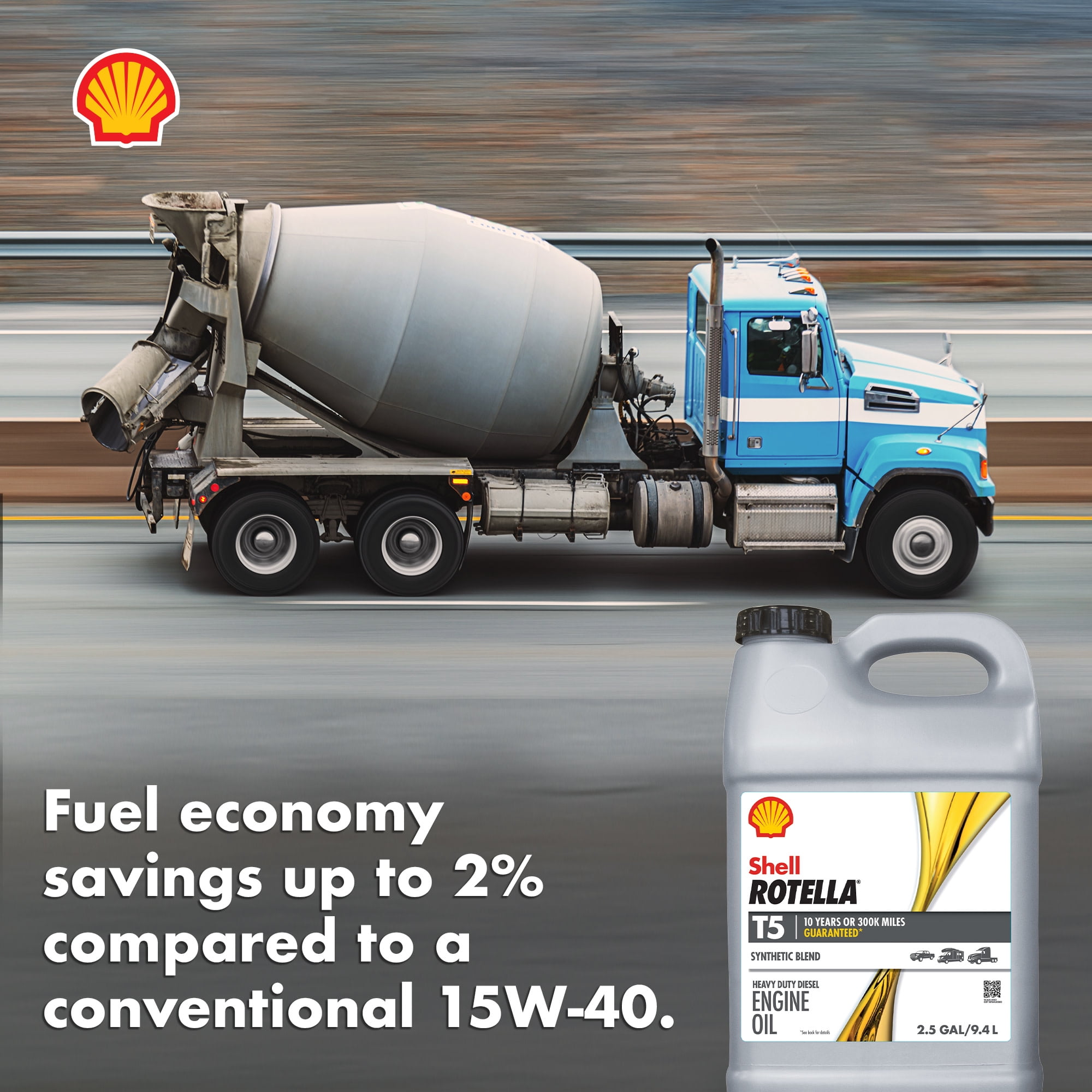 Shell Rotella T5 Synthetic Blend 10W-30 Diesel Engine Oil, 2.5 Gallon