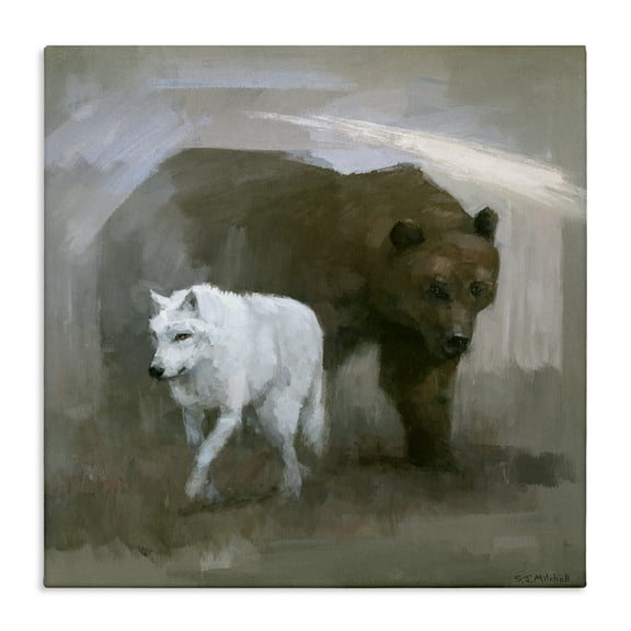 Stupell Industries Wolf & Bear Impression Animals Painting Wrapped Canvas Art Print Wall Art, 17 x 17