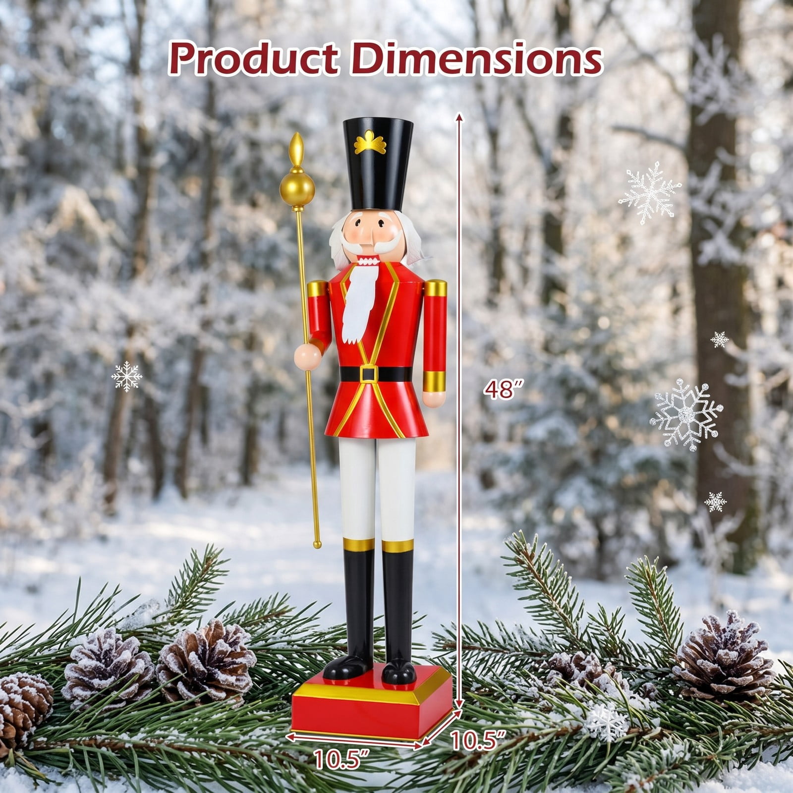RUIE 4 FT Christmas Nutcracker Statue with High Hat & Scepter, Metal Holiday Nutcracker Soldier Figure with Hidden Lockable Storage for Indoor Outdoor, Black & Red