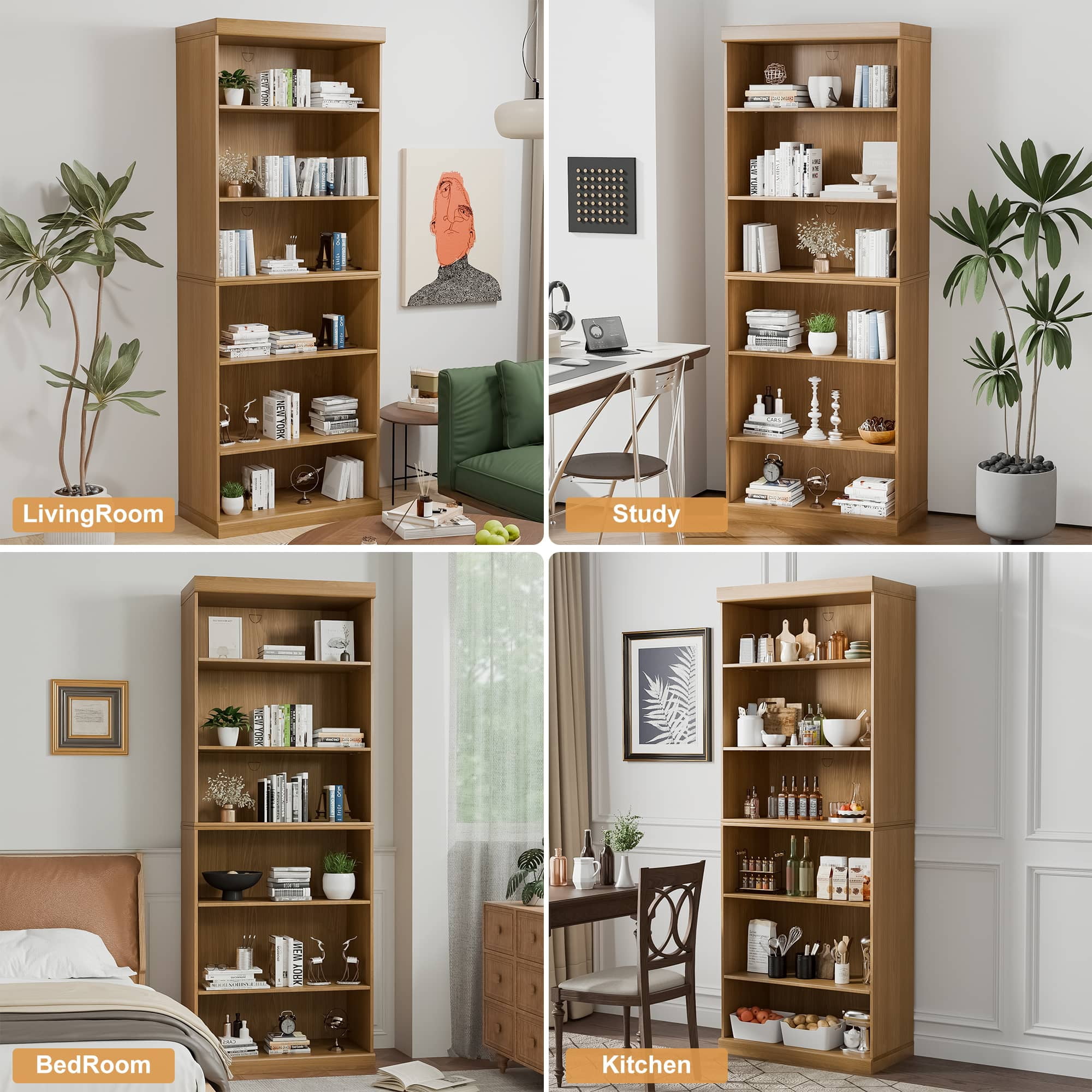 MAYEERTY 49"x31"x16" Doorless Storage Wood Cabinet for Living Room, Natural Wood