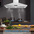 thumbnail image 3 of 30 inch Wall Mount Range Hood Stainless Steel 450 CFM Touch Control,3 Speed Vent Hoods Ductless/Ducted Convertible Kitchen Hood with LED Light Baffle Filters, 3 Speed Exhaust Fan,Touch Control, 3 of 15