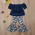 thumbnail image 2 of Kids Girl Off Shoulder Velvet Tops Bell-Bottom Pants Outfit Set, 2 of 5