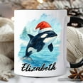 thumbnail image 2 of Watercolor Orca in Santa Hat Christmas Personalized Mug, Marine Animal Holiday Gift with Custom Name, 2 of 5
