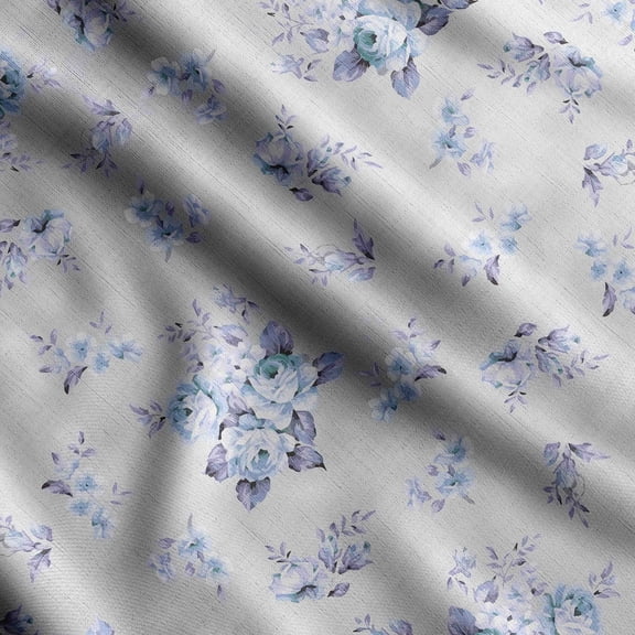 Soimoi Floral Vintage Print Silk Fabric Decor Sewing Fabric By The Yard 42 Inch WideDecorative Fabric For Shirts Suits Ties Blue
