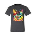thumbnail image 2 of Wild Bobby Dean Russo Colorful Blue Eyes Cat Cat Lover Men Graphic Tee, Heather Black, 5X-Large, 2 of 5