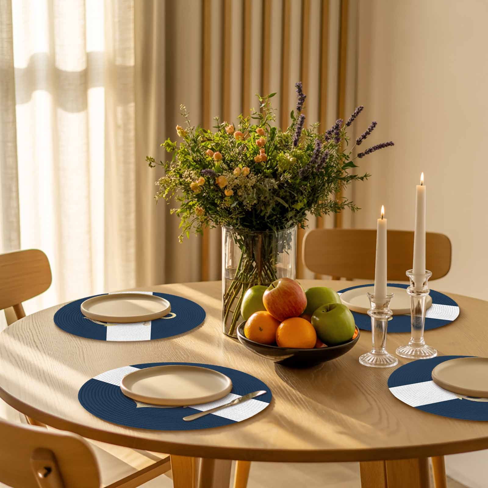 Round Placemats Nautical Anchor 15 inch Set of 4 Table Mats for Dining Table Dark Blue White Heat Resistant Non-Slip Kitchen & Home Decorative Place Mat Set